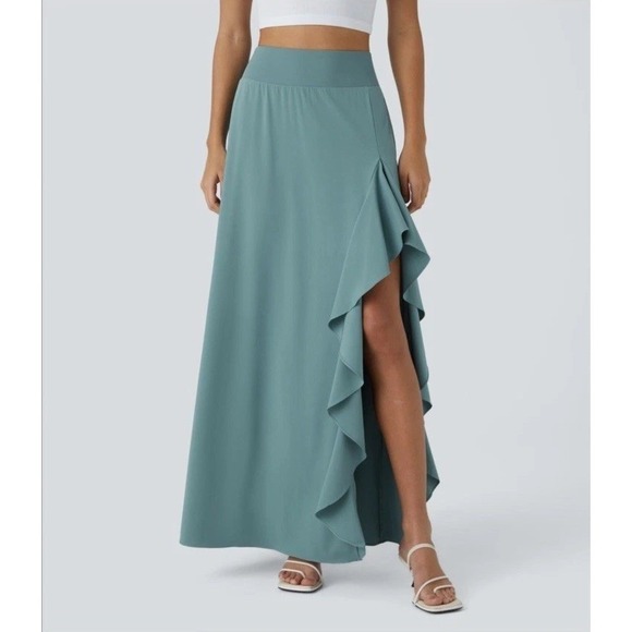 HALARA Dresses & Skirts - Halara Breezeful High-Waisted Asymmetric Ruffle Trim 2-in-1 Maxi Quick Dry Skirt